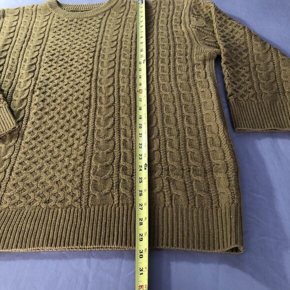 Cable Knit Fisherman Sweater Crewneck Khaki Men’s XL Pullover Preppy Academia - Picture 2 of 8